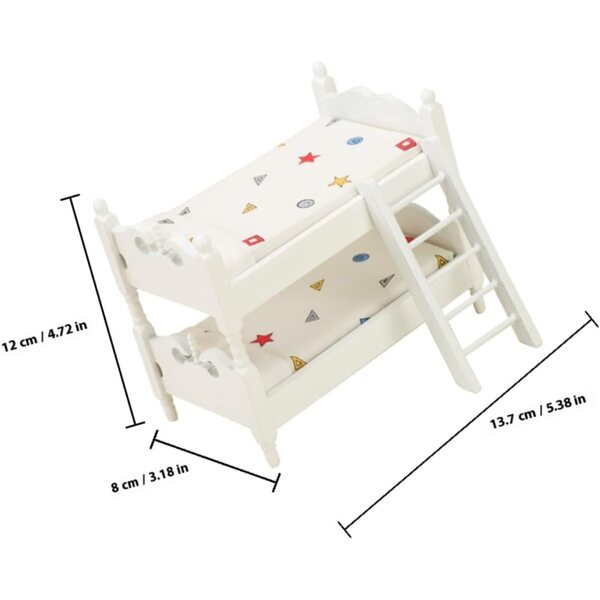 Letto a castello in miniatura in legno per casa delle bambole, 13,7x12x8,1 cm