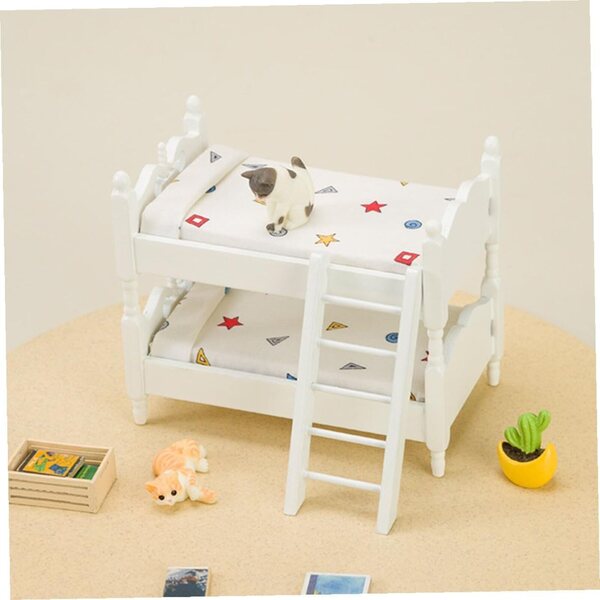 Letto a castello in miniatura in legno per casa delle bambole, 13,7x12x8,1 cm