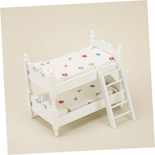 Letto a castello in miniatura in legno per casa delle bambole, 13,7x12x8,1 cm