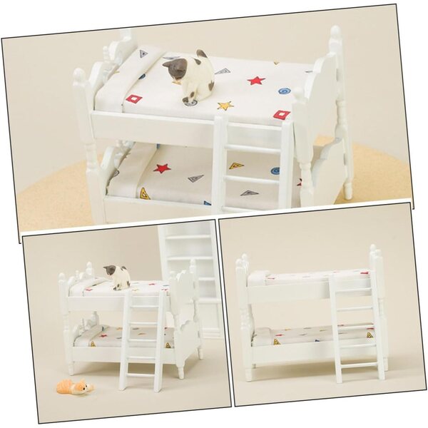 Letto a castello in miniatura in legno per casa delle bambole, 13,7x12x8,1 cm