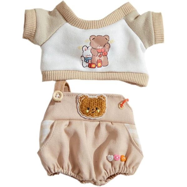 Vestito per bambola peluche 20 cm con t-shirt e pantaloni a bretelle motif animale