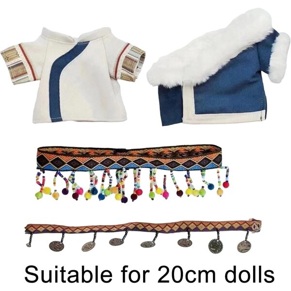 Bekleidungsset für 20 cm große Puppen aus Baumwolle und weichem Stoff, komplett und Zubehör