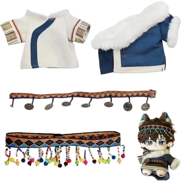 Bekleidungsset für 20 cm große Puppen aus Baumwolle und weichem Stoff, komplett und Zubehör