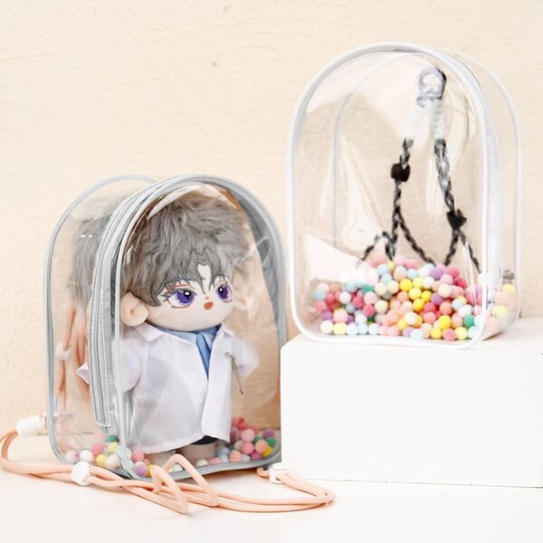 Transparente Puppenaufbewahrungstasche aus verdicktem PVC, praktischer staubdichter Rucksack