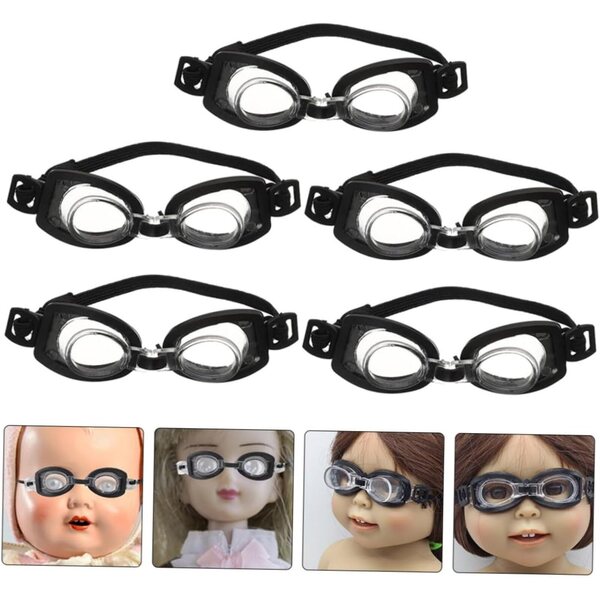 Set 5 Mini Occhiali da Nuoto Neri per Bambole - Accessori Leggeri e Trendy per Hobby Creativi