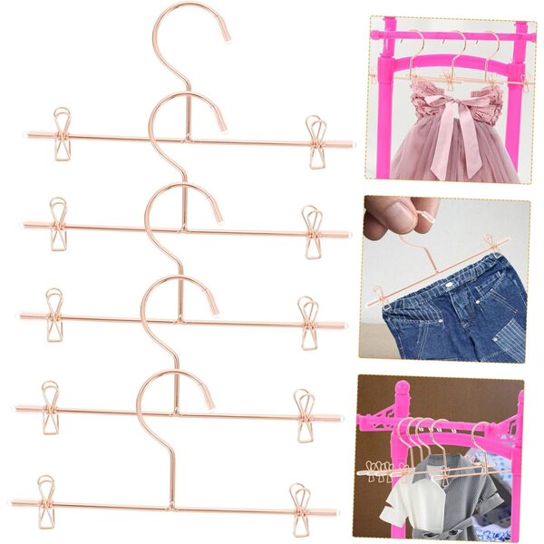 Set 5 Mini Cintres in Ferro per Abiti di Bambole Rosa Dorato, Robusti e Compatti