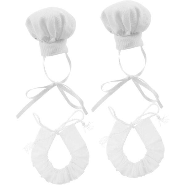 Set 2 Mini Cappelli da Cuoco Bianchi con Sciarpa per Bambole - Accessori Gioco Cucina