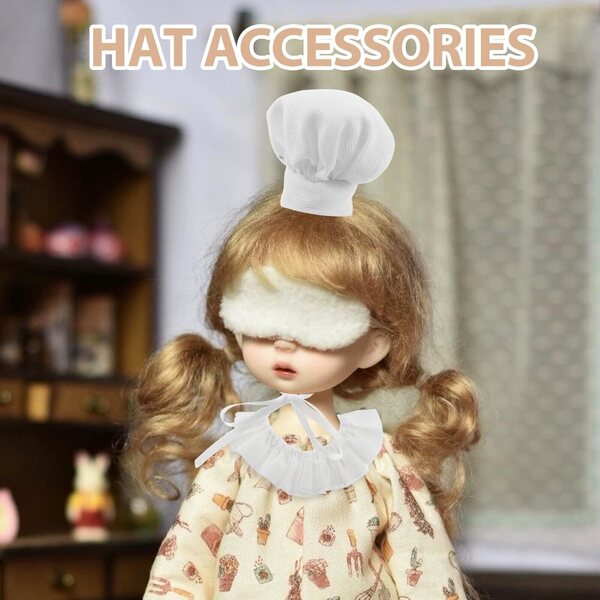 Set 2 Mini Cappelli da Cuoco Bianchi con Sciarpa per Bambole - Accessori Gioco Cucina