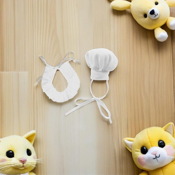 Set 2 Mini Cappelli da Cuoco Bianchi con Sciarpa per Bambole - Accessori Gioco Cucina