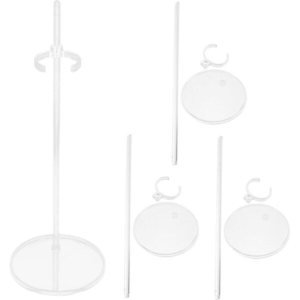Support per bamboles Trasparente 4 Pezzi con Base Stabile e Altezza Regolabile