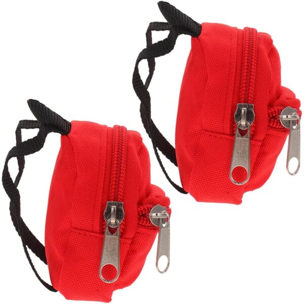 Mini zaini rossi con chiusura lampo per bambole, set da 2 pezzi portatili e versatili