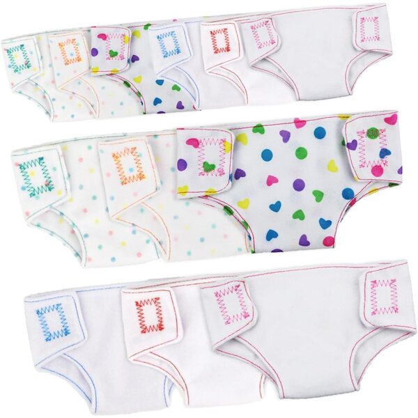 Set 12 Pannolini Riutilizzabili in Cotone per Bambole 16-18 Pollici - Multicolore