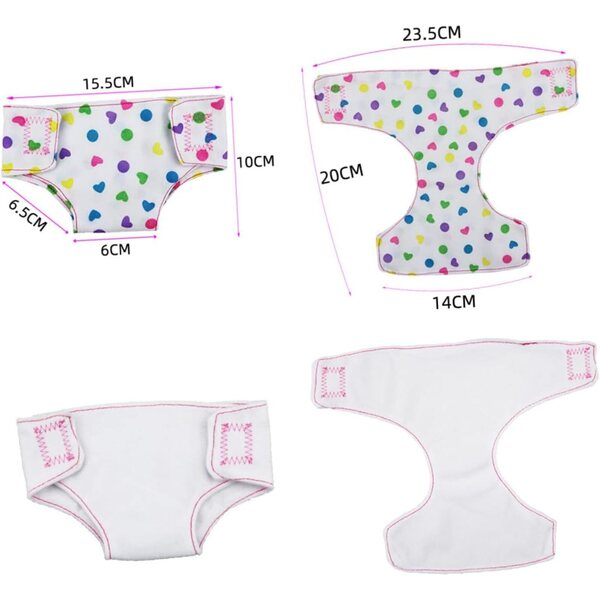 Set 12 Pannolini Riutilizzabili in Cotone per Bambole 16-18 Pollici - Multicolore