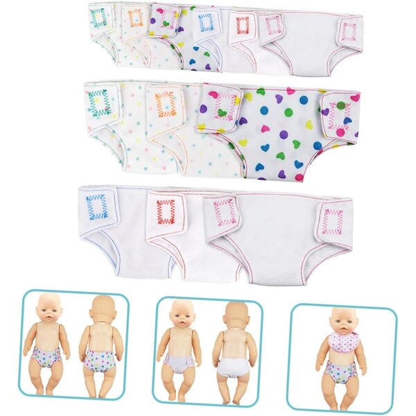 Set 12 Pannolini Riutilizzabili in Cotone per Bambole 16-18 Pollici - Multicolore
