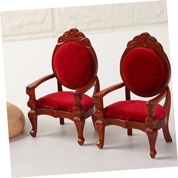Alasum 2 Pezzi Mini Poltrona in Legno Rosso per Casa delle Bambole, Decorazione Miniatura