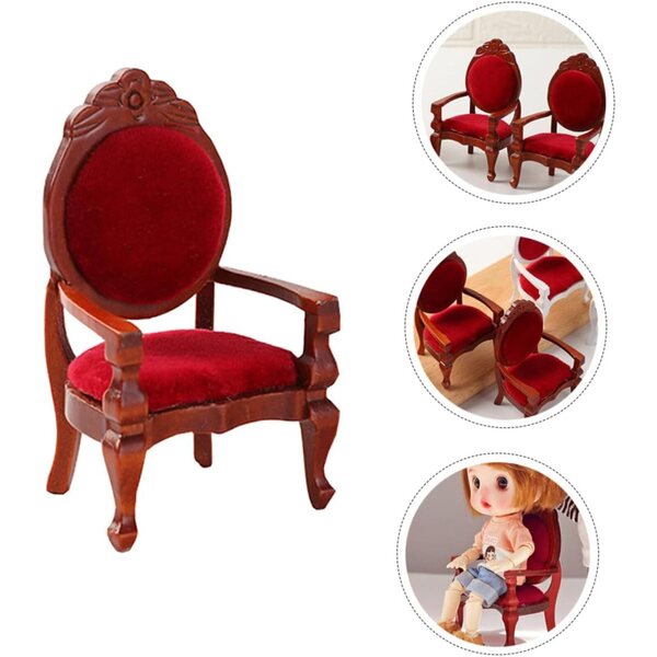 Alasum 2 Pezzi Mini Poltrona in Legno Rosso per Casa delle Bambole, Decorazione Miniatura