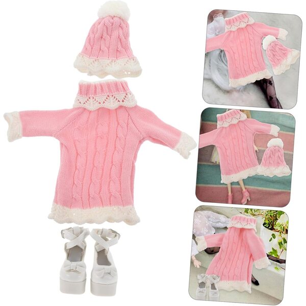 Abbigliamento per bambola da 60 cm: Abito in Maglia Invernale con Cappello e Sciarpa Colorata