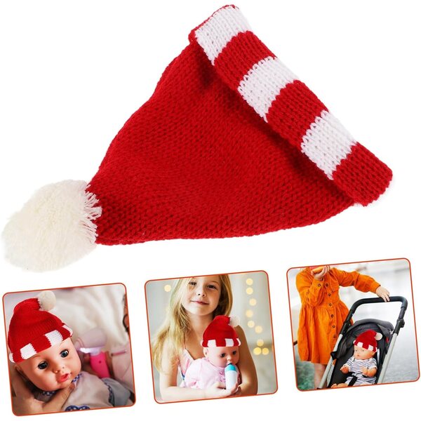 SOIMISS Mini Cappello Lavorato a Maglia Rosso Decorativo Accessorio per bambole e DIY 15x13 cm