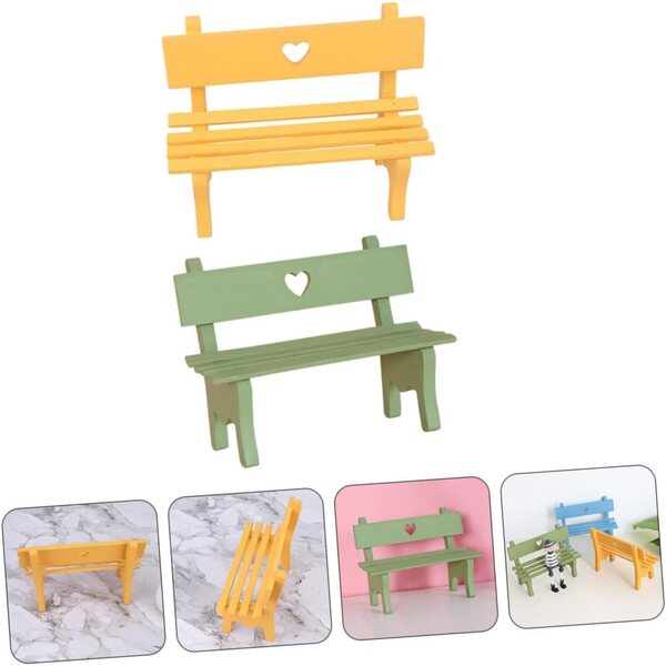 Bunte Mini-Holzbank und Stuhl für Haus- und Garten-Miniaturdekoration