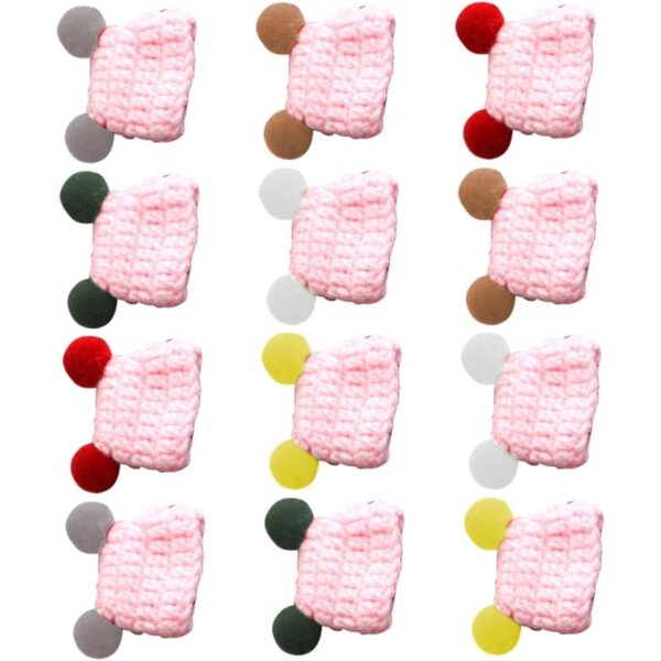 Set 12 Mini Bonnet In maglias Multicolori per bamboles e Progetti Creativi DIY