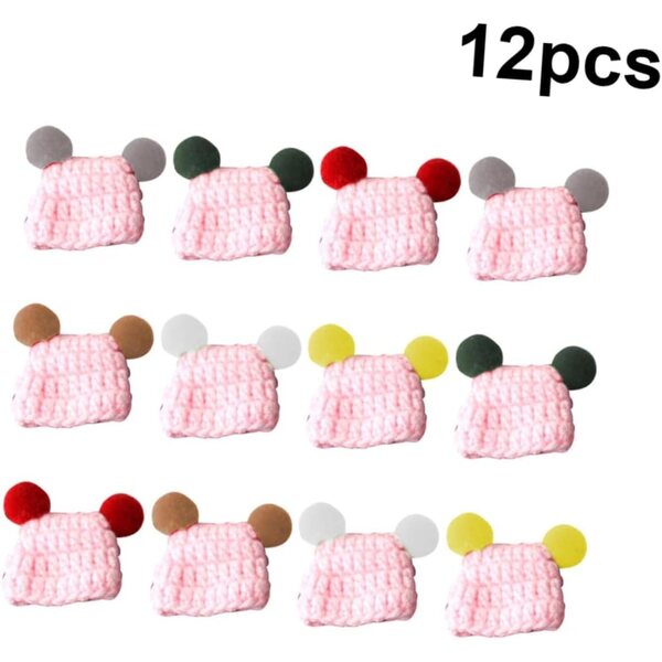 Set 12 Mini Bonnet In maglias Multicolori per bamboles e Progetti Creativi DIY