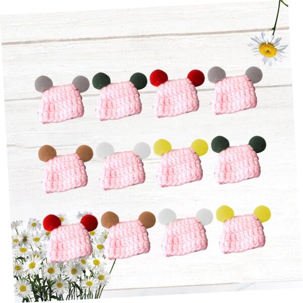Set 12 Mini Bonnet In maglias Multicolori per bamboles e Progetti Creativi DIY