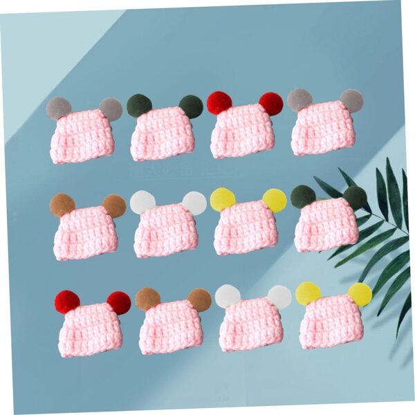 Set 12 Mini Bonnet In maglias Multicolori per bamboles e Progetti Creativi DIY