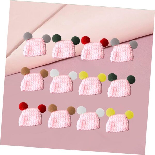 Set 12 Mini Bonnet In maglias Multicolori per bamboles e Progetti Creativi DIY