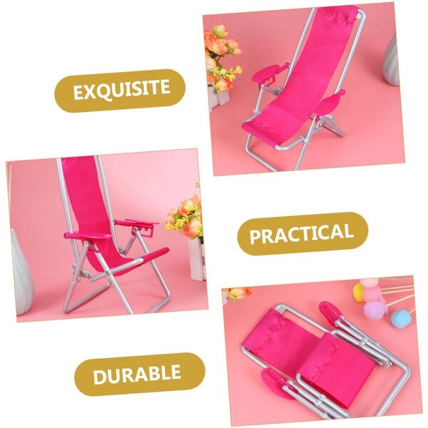 VICASKY Mini Sedia da Spiaggia Pieghevole Rosa per Casa delle Bambole e Mini Giardini