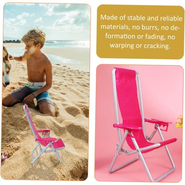 VICASKY Mini Sedia da Spiaggia Pieghevole Rosa per Casa delle Bambole e Mini Giardini