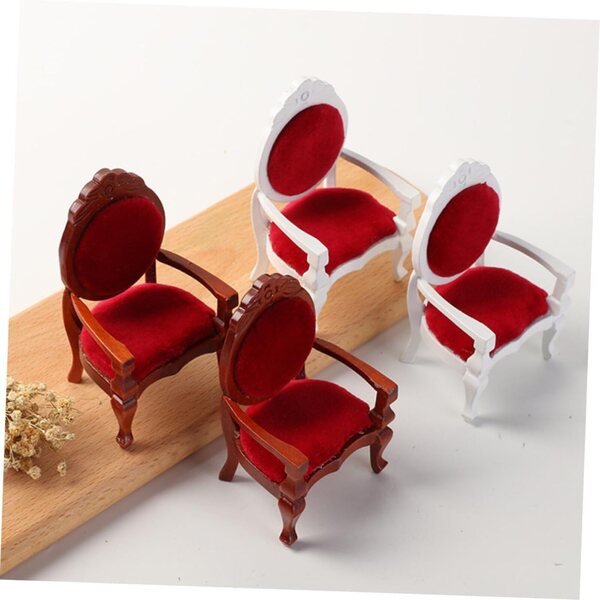 Mini retro gesneden houten stoel voor 1:12 poppenhuis, realistische decoratie