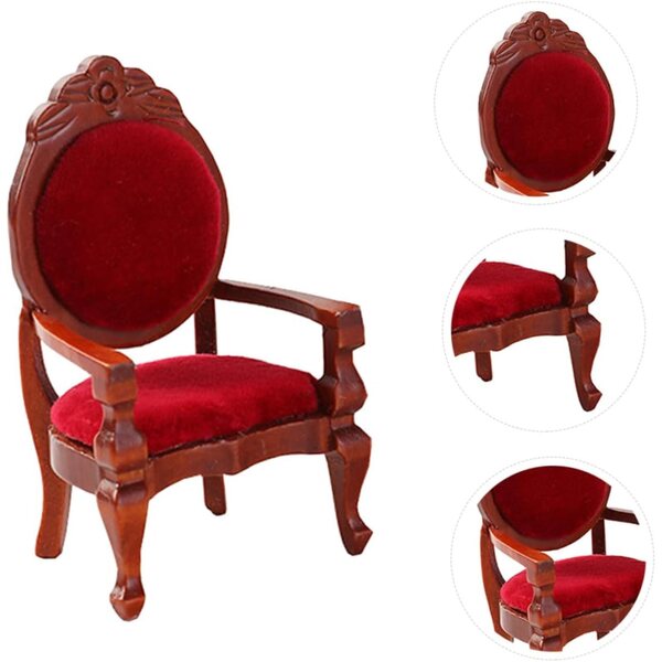 Mini retro gesneden houten stoel voor 1:12 poppenhuis, realistische decoratie