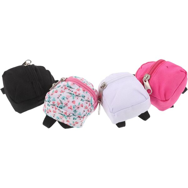 Set mit 4 Mini-Rucksäcken für Operitacx-Puppen aus Polyester mit Reißverschluss – Puppenhauszubehör