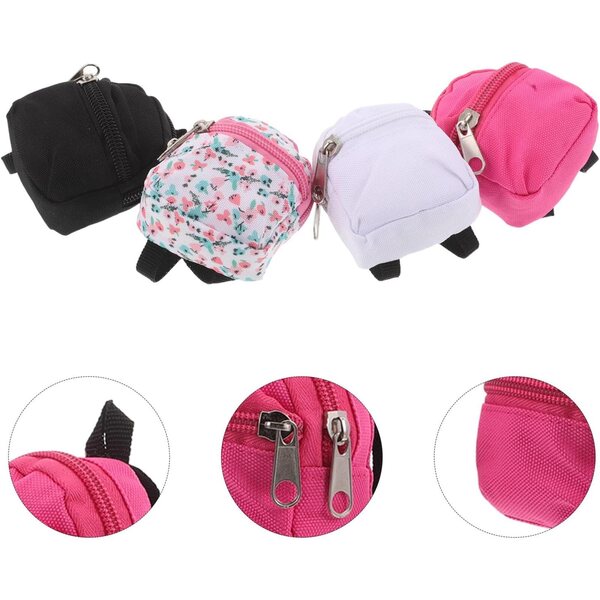 Set mit 4 Mini-Rucksäcken für Operitacx-Puppen aus Polyester mit Reißverschluss – Puppenhauszubehör