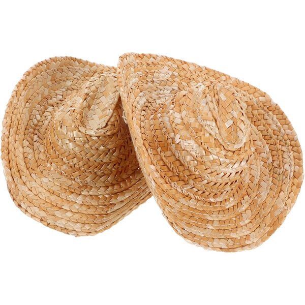 Mini Cappelli da Cowboy in Paglia per Bambole e Animali - Set da 2 Pezzi