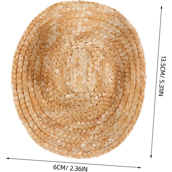 Mini Cappelli da Cowboy in Paglia per Bambole e Animali - Set da 2 Pezzi