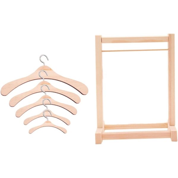 ORFOFE Set 5 Appendiabiti in Legno per Bambole 20 cm, Grucce per Organizzare Abiti Bambole Piccole