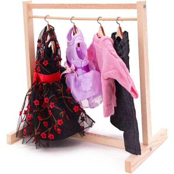 ORFOFE Set 5 Appendiabiti in Legno per Bambole 20 cm, Grucce per Organizzare Abiti Bambole Piccole
