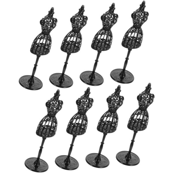 Set mit 8 schwarzen Mini-Schaufensterpuppen für Puppenkleidung – Kunststoff-Kleiderhalter 21 cm