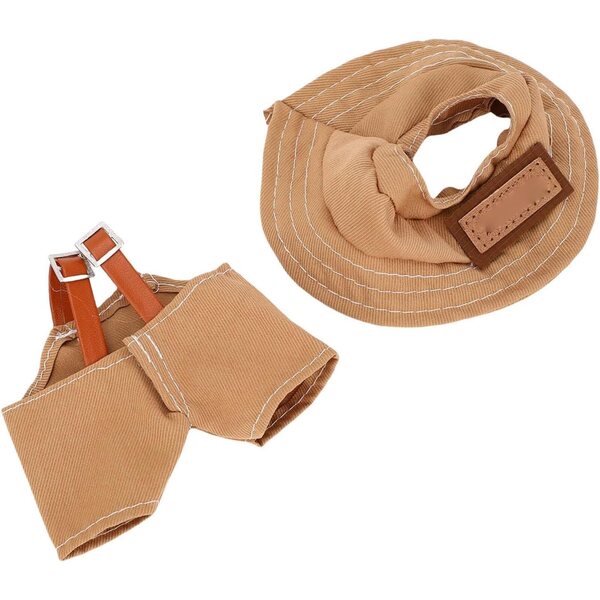 Plüsch-Kleidungsset für 17 cm große Puppen mit Hut und Hosenträgern