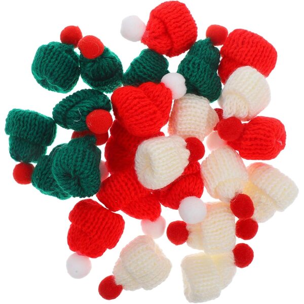 24 Mini Bonnet di Natale in Lana Colorati per Decorazioni e Bricolage 4,5x3,5 cm