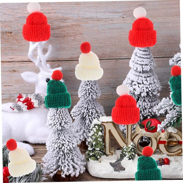 24 Mini Bonnet di Natale in Lana Colorati per Decorazioni e Bricolage 4,5x3,5 cm
