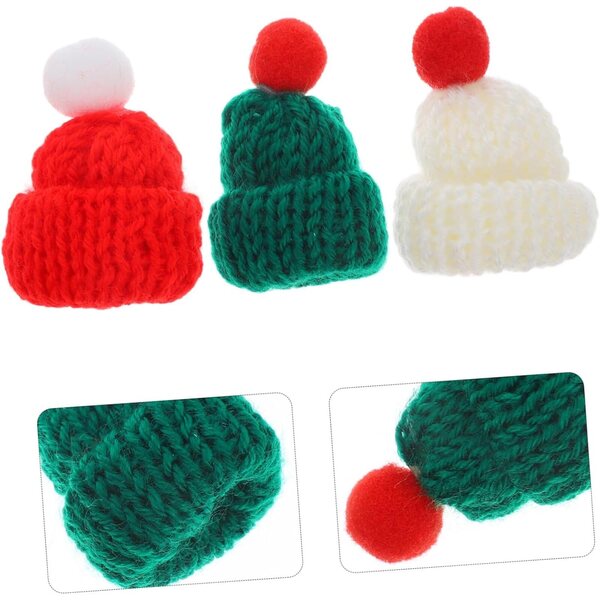 24 Mini Bonnet di Natale in Lana Colorati per Decorazioni e Bricolage 4,5x3,5 cm