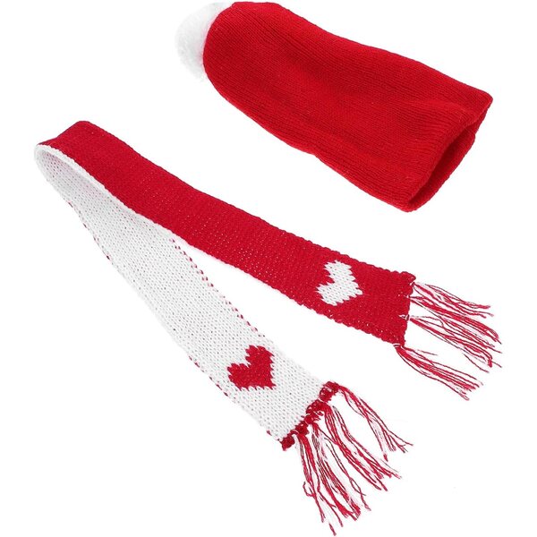 Mini cappello e sciarpa in lana per decorazioni natalizie e bambole, accessori artigianali
