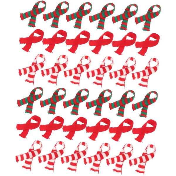30 Mini Sciarpe Natalizie in Filato di Lana Rosso, Bianco e Verde - Decorazione per Giocattoli e Bambole