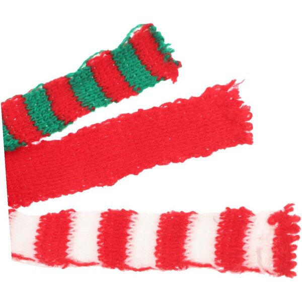30 Mini Sciarpe Natalizie in Filato di Lana Rosso, Bianco e Verde - Decorazione per Giocattoli e Bambole