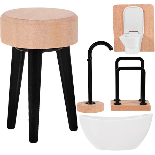 1:12 Miniatur-Badezimmerzubehör für Puppenhäuser, dekoratives Set aus Holz und Kunststoff