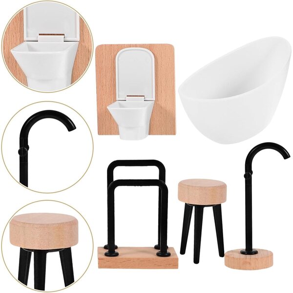1:12 Miniatur-Badezimmerzubehör für Puppenhäuser, dekoratives Set aus Holz und Kunststoff