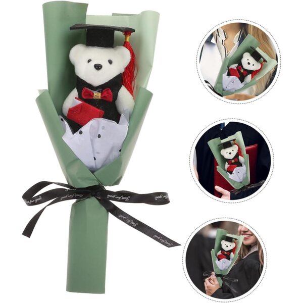 2-teiliger Dekostrauß mit Teddybären für die Abschlussfeier und fotogenen Accessoires