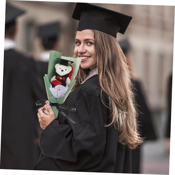 2-teiliger Dekostrauß mit Teddybären für die Abschlussfeier und fotogenen Accessoires